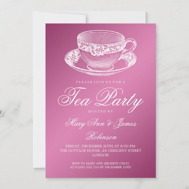Elegant Tea Party Vintage Tea Cup Pink Invitation (Front)