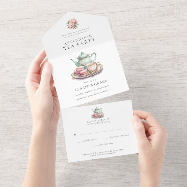 Elegant Tea Party Watercolor All in One Invitation (Tearaway)