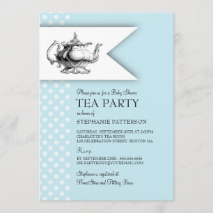 Elegant Tea Polka Dot Boy Baby Shower Tea Party Invitation