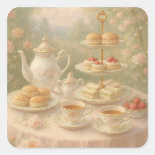 Elegant Tea Time Square Sticker