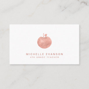 Elegant Teacher Instructor Rose Gold Foil Apple Business Card
