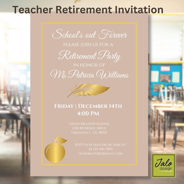 Elegant Teacher Pastel Brown Gold Retirement Party Invitation (Creator Uploaded)