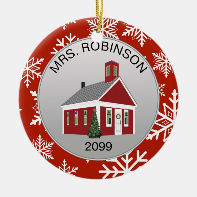 Elegant Teacher Principal Schoolhouse Ornament (Front)