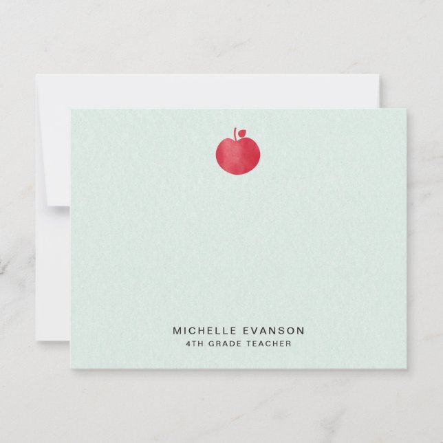 Elegant Teacher Simple Red Apple Mint Green Card (Front)