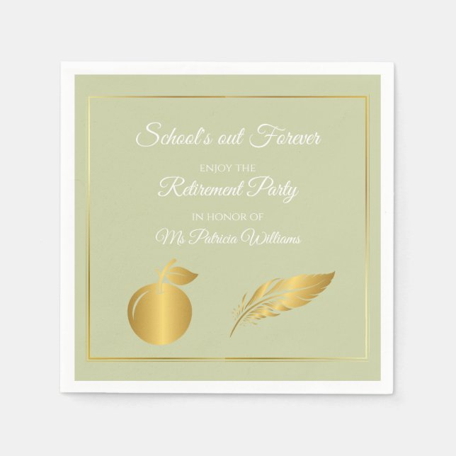 Elegant Teachers Golden Pastel Retirement Party  Napkin (Front)