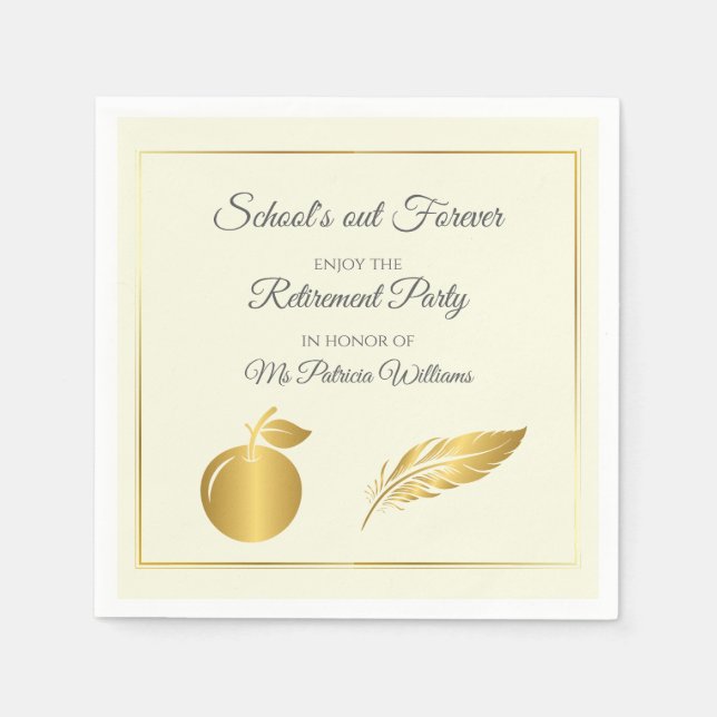 Elegant Teachers Golden Pastel Retirement Party  Napkin (Front)