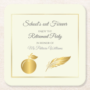 Elegant Teachers Golden Pastel Retirement Party  Square Paper Coaster