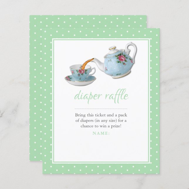 Elegant Teacup Baby Shower Tea Party Diaper Raffle (Front/Back)