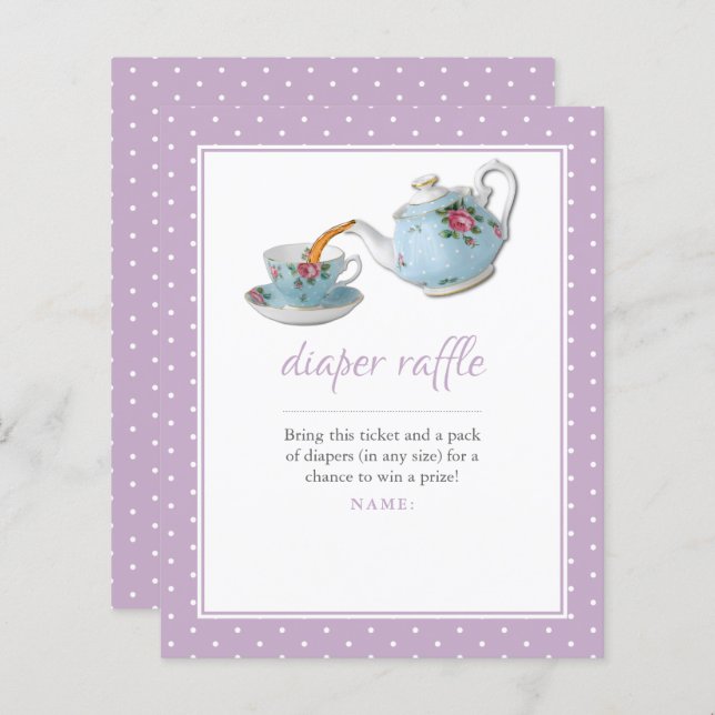 Elegant Teacup Baby Shower Tea Party Diaper Raffle (Front/Back)