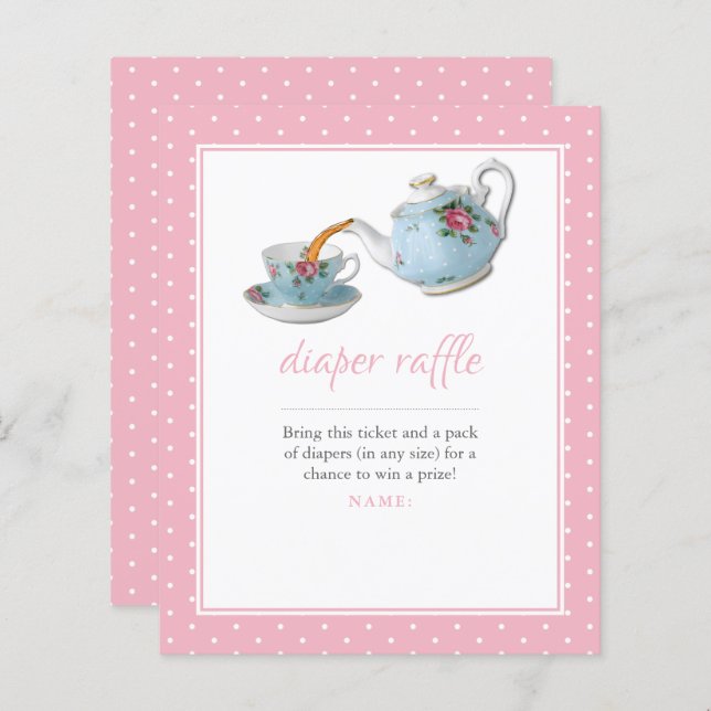 Elegant Teacup Baby Shower Tea Party Diaper Raffle (Front/Back)