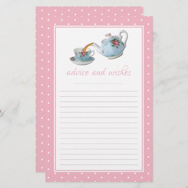 Elegant Teacups Baby Shower Tea Party Advice (Front/Back)