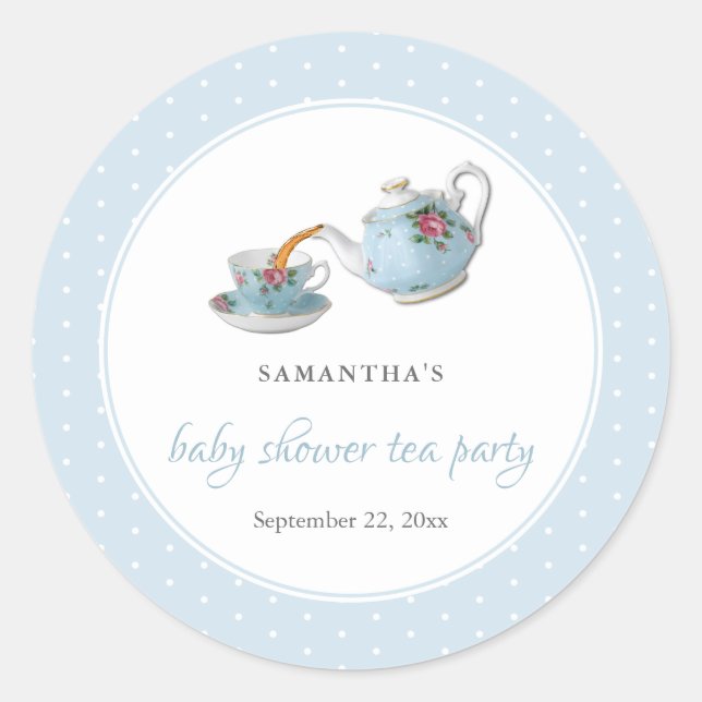 Elegant Teacups Baby Shower Tea Party Classic Round Sticker (Front)