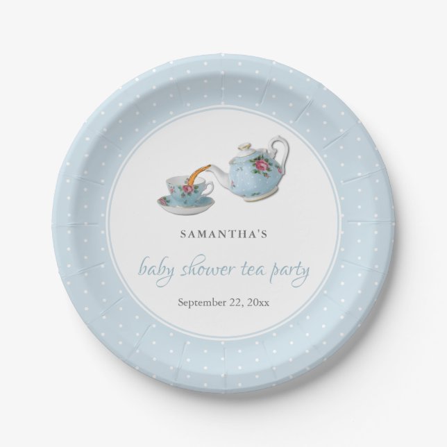 Elegant Teacups Baby Shower Tea Party Paper Plate (Front)