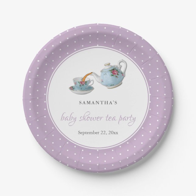 Elegant Teacups Baby Shower Tea Party Paper Plate (Front)