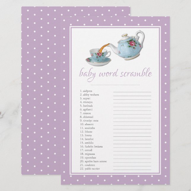 Elegant Teacups Baby Shower Tea Party Word Screabl (Front/Back)