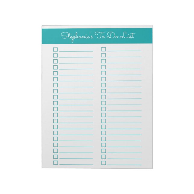 Elegant Teal 8.5x11 Two Column Checklist Notepad (Rotated)