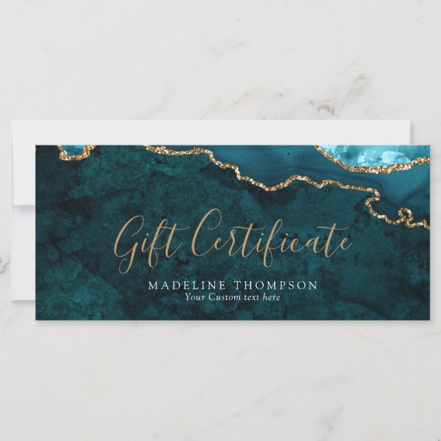 Elegant Teal Agate Gift Certificate Gift Card (Front)