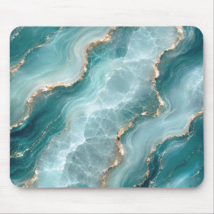 Elegant Teal Agate Marble with Gold Veins Mouse Mat