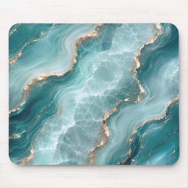 Elegant Teal Agate Marble with Gold Veins Mouse Mat (Front)