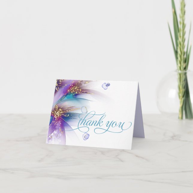 Elegant Teal Amethyst Abstract Floral Thank You Card (Front)