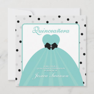 Elegant Teal and Black Formal Gown Quinceañera Invitation