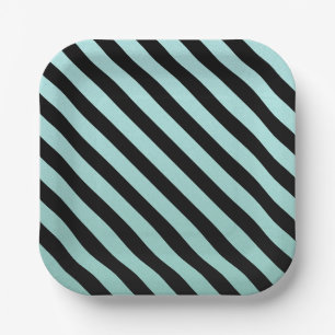 Elegant Teal And Black Stripped   Paper Plate