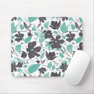 Elegant Teal And Brown Flower Blossoms Mouse Mat
