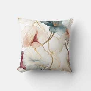 Elegant Teal and Burgundy Floral Pillow
