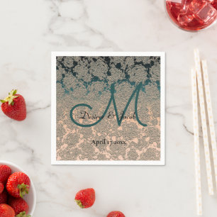 Elegant Teal And Champagne Wedding Theme Monogram Napkin
