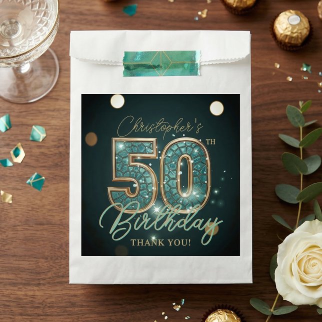 Elegant Teal and Gold 50th Birthday Thank You Favour Bags (Creator Uploaded)