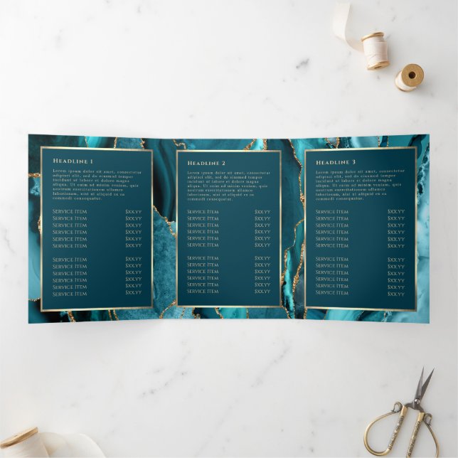 Elegant Teal and Gold Agate Trifold Brochure (Inside)