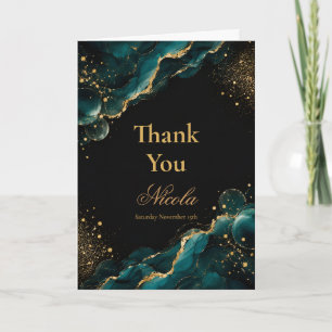Elegant Teal and Gold Alcohol Ink Sweet Sixteen Thank You Card