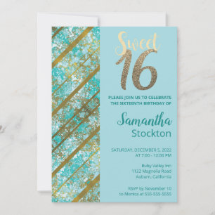 Elegant Teal and Gold Birthday Invitation