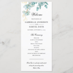 Elegant Teal and Gold Eucalyptus Wedding Program Programme