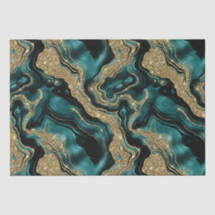 Elegant Teal and Gold Glitter Agate Birthday Tissue Paper