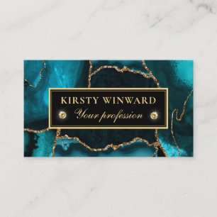 Elegant Teal and Gold Glitter Marble Agate Business Card