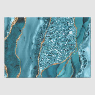 Elegant Teal and Gold Glitter Ocean Agate Tissue Paper