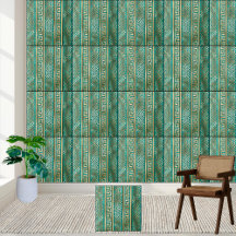 Elegant Teal and Gold Greek Key Pattern Tile