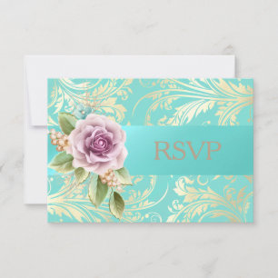 Elegant Teal and Gold Lavender RSVP Floral Card