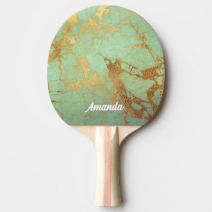 Elegant Teal and Gold Marble Look Ping Pong Paddle