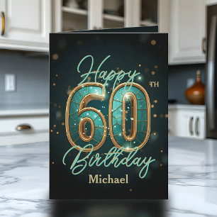 Elegant Teal and Gold Metallic 60th Birthday Card