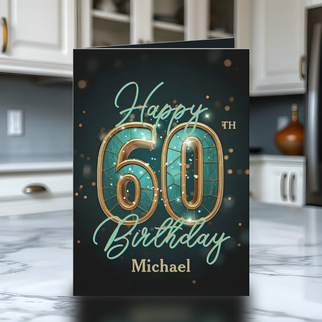 Elegant Teal and Gold Metallic 60th Birthday Card (Creator Uploaded)