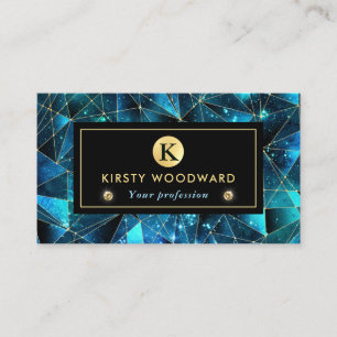 Elegant Teal and Gold Midnight Crystal Galaxy Business Card
