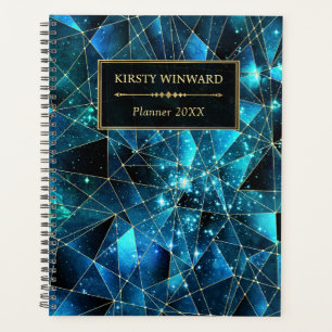 Elegant Teal and Gold Midnight Crystal Galaxy Planner