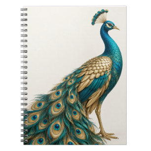 Elegant Teal and Gold Peacock Art Poster Notebook