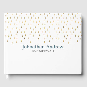 Elegant Teal and Gold Raindrops Bar Mitzvah Guest Book