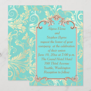 Elegant Teal and Gold Wedding Invitation