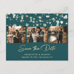 Elegant Teal and Gold Wedding Photo Save The Date Announcement Postcard