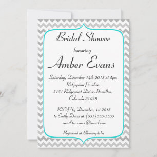 Elegant Teal and Grey Chevron Bridal Shower Invitation