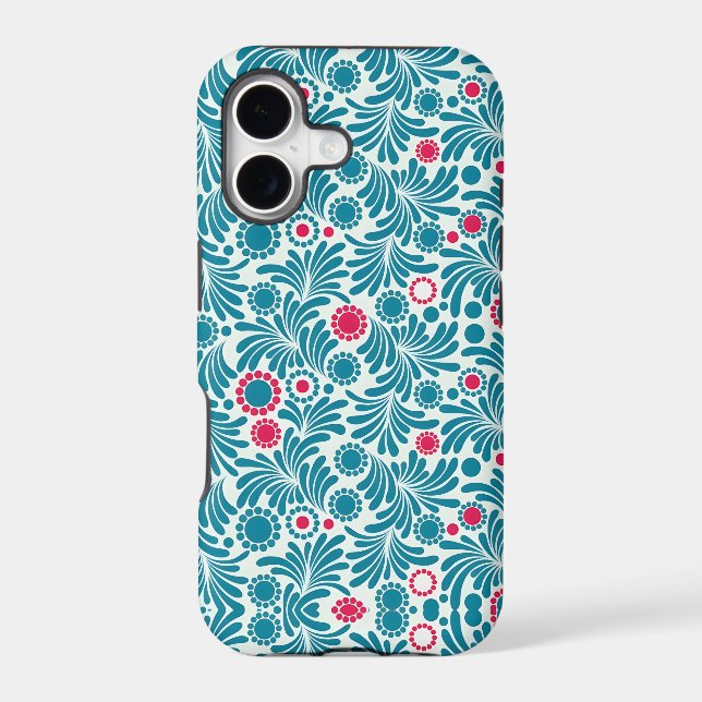 Elegant Teal and Magenta Foliage Pattern (Back)